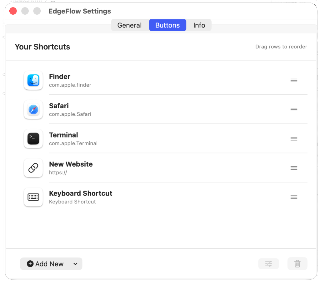 EdgeFlow Shortcuts